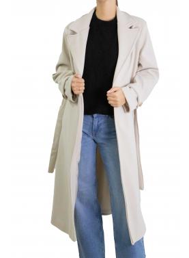 Cappotto con cinta e bottone tinta unita